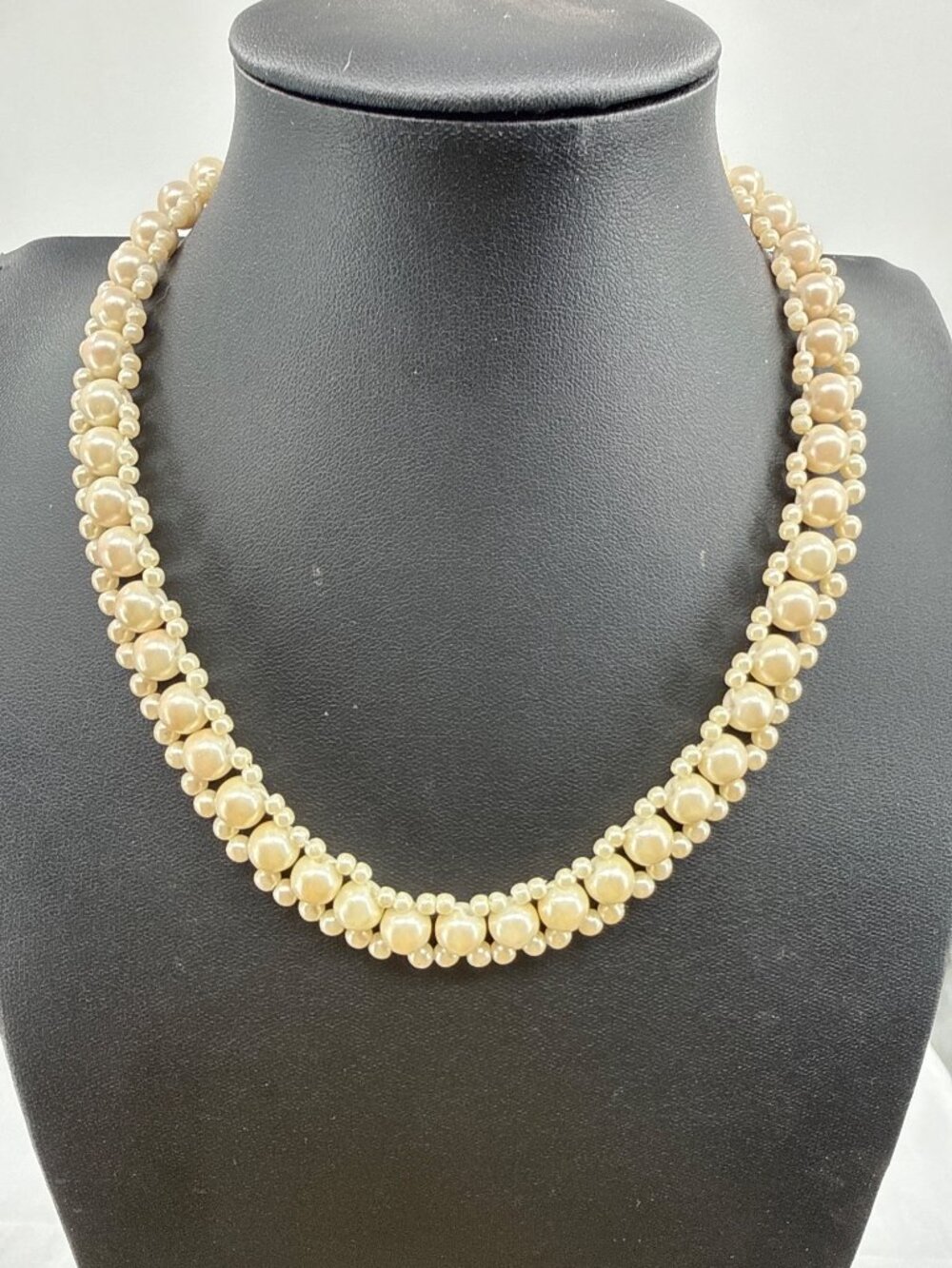 Vintage SAO Avon Faux Pearl Woven Collar Necklace Cream Statement Coquette VTG